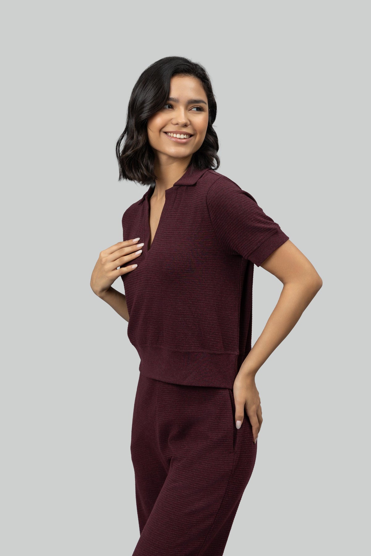 Burgundy Ottoman Rib Polo Top