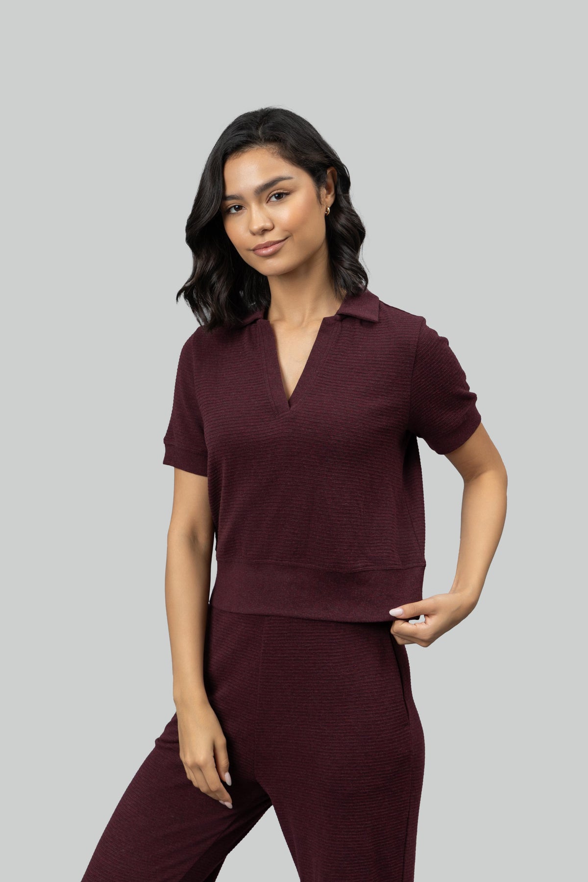 Burgundy Ottoman Rib Polo Top