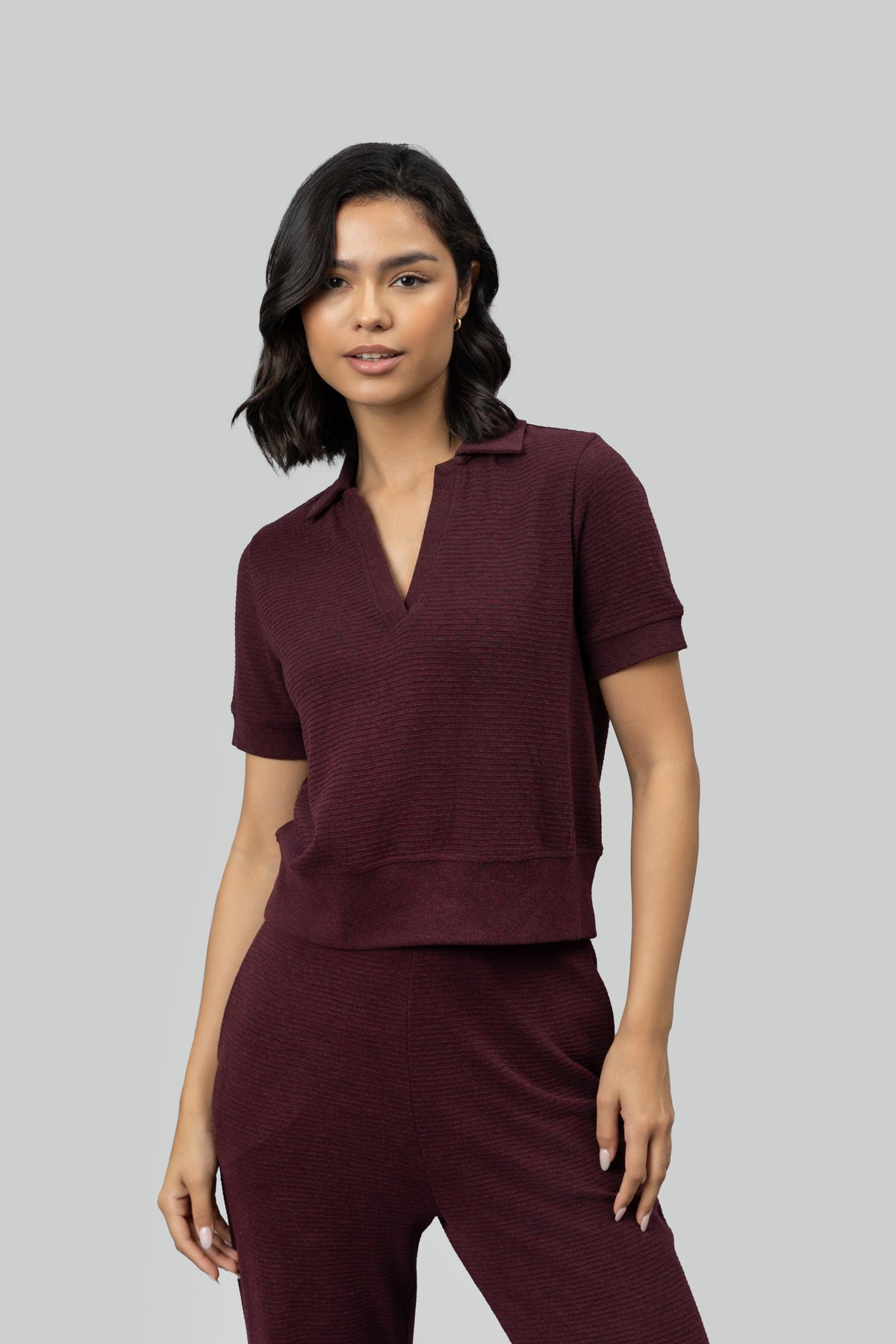 Burgundy Ottoman Rib Polo Top
