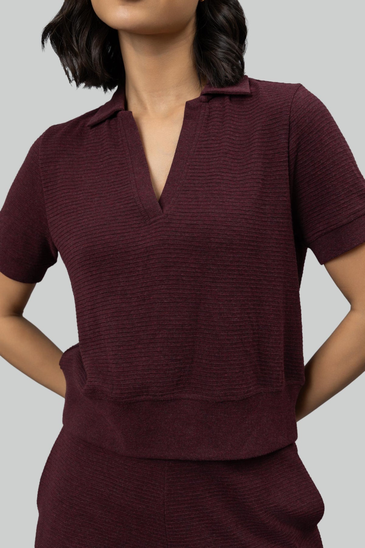 Burgundy Ottoman Rib Polo Top