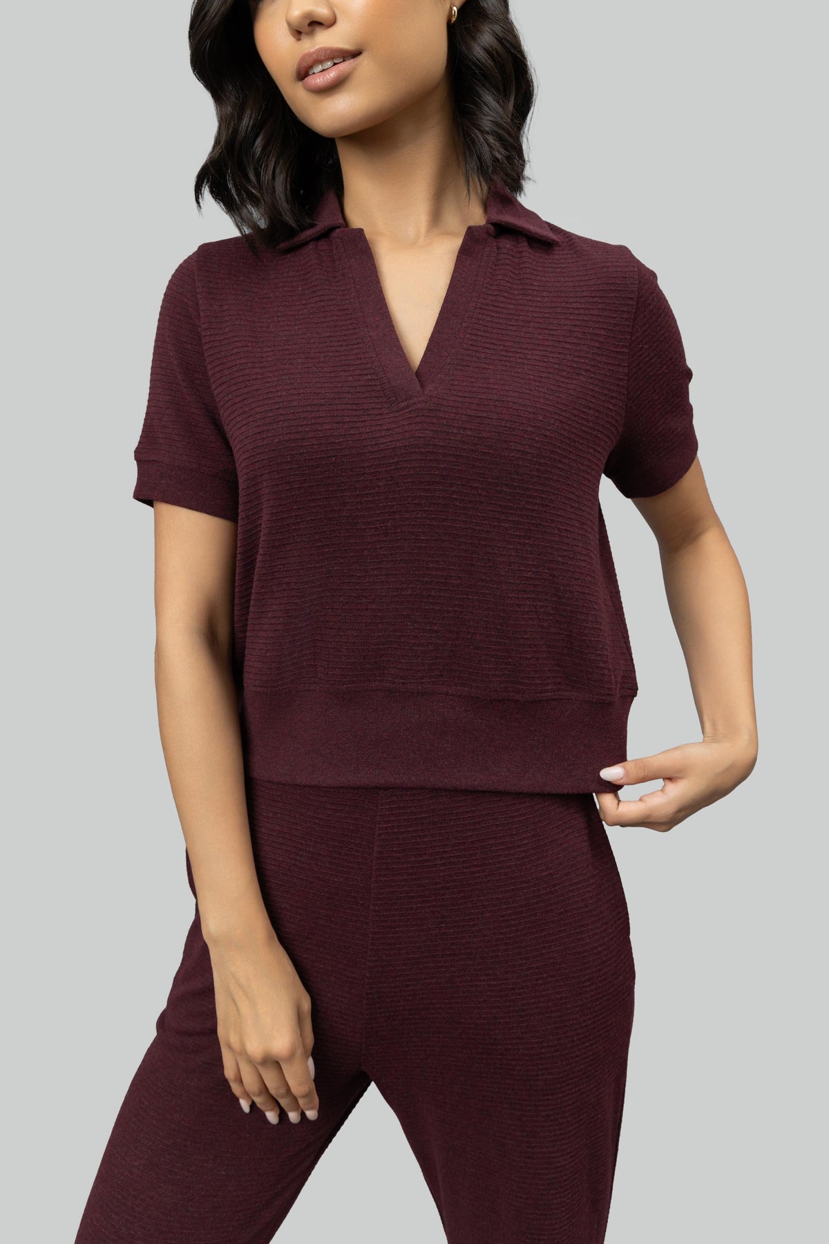Burgundy Ottoman Rib Polo Top
