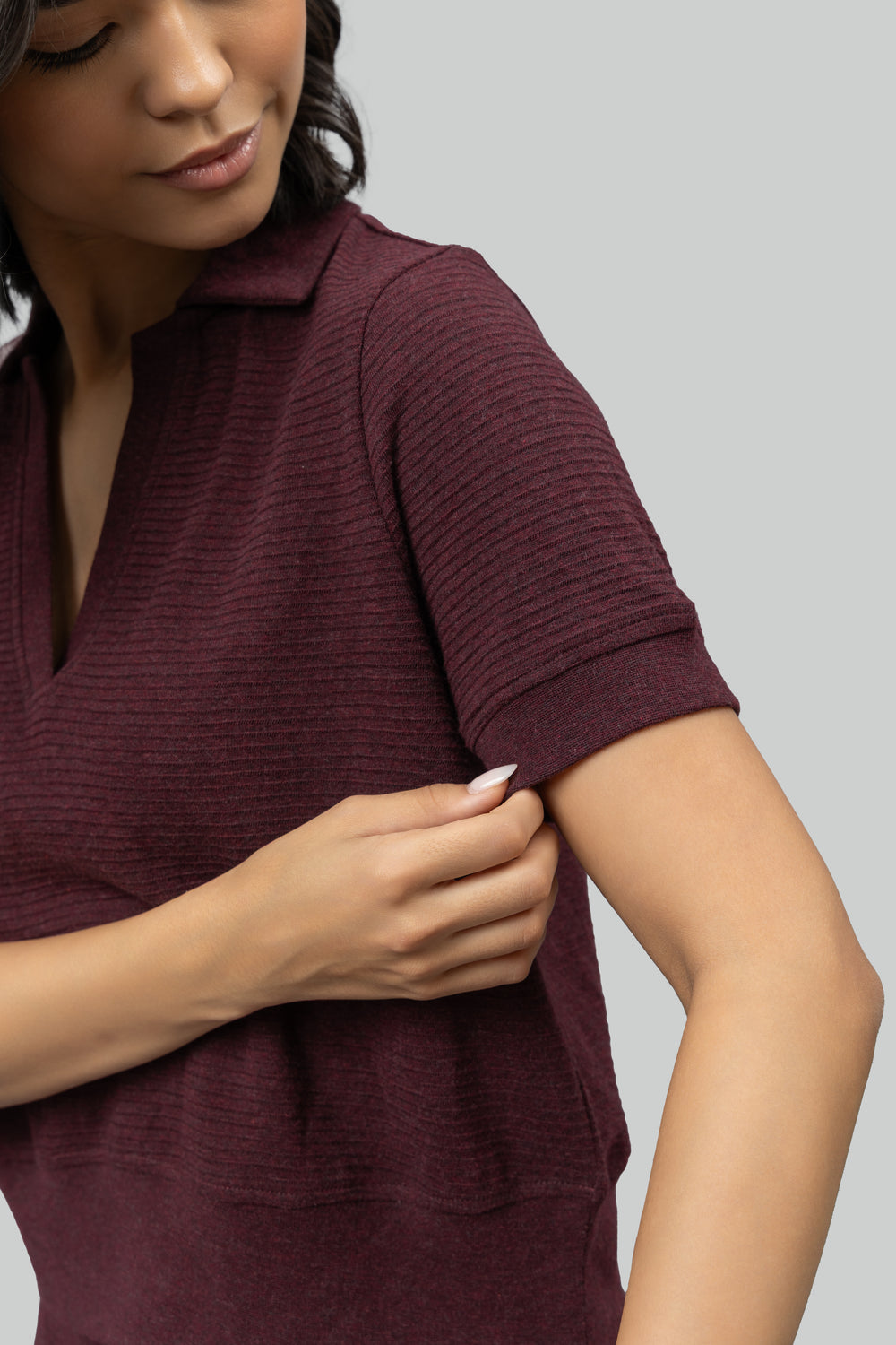 Burgundy Ottoman Rib Polo Top