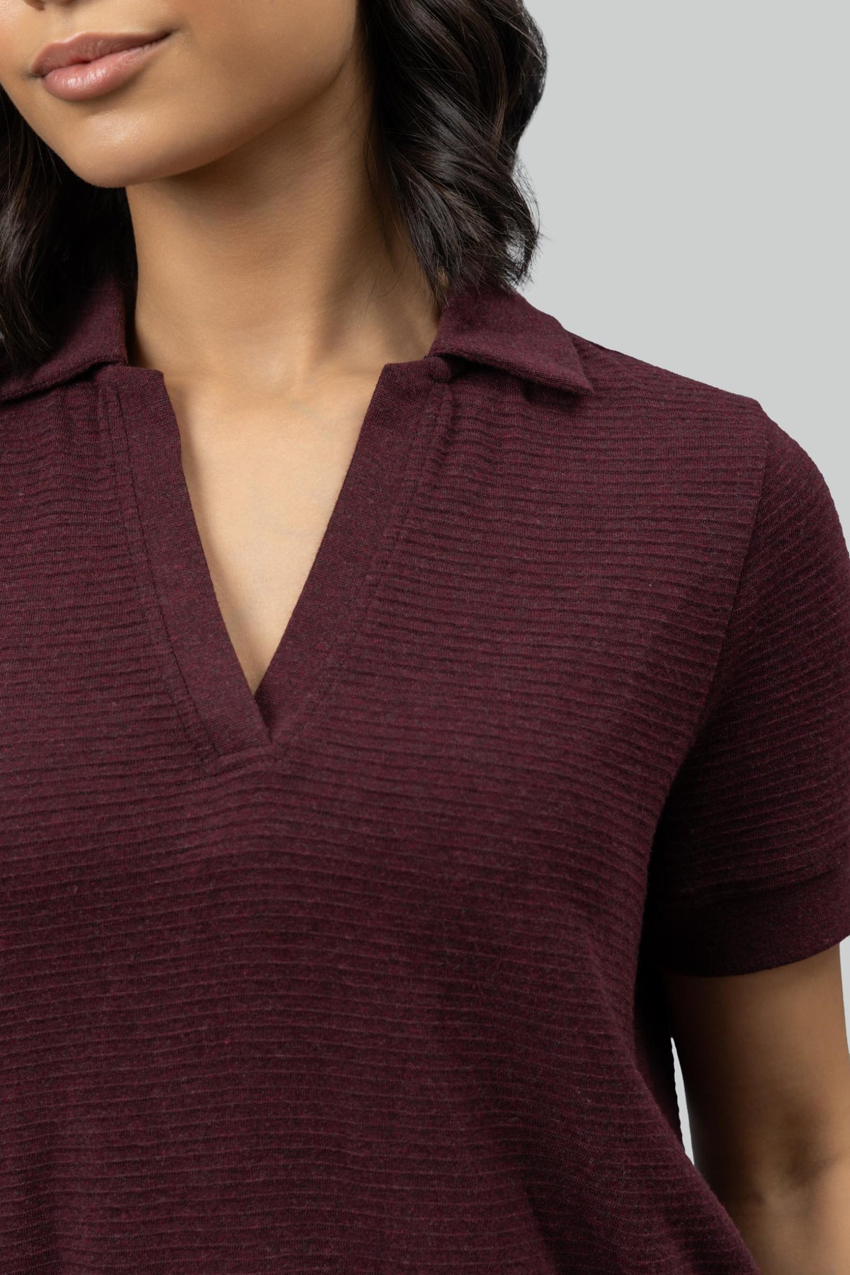 Burgundy Ottoman Rib Polo Top