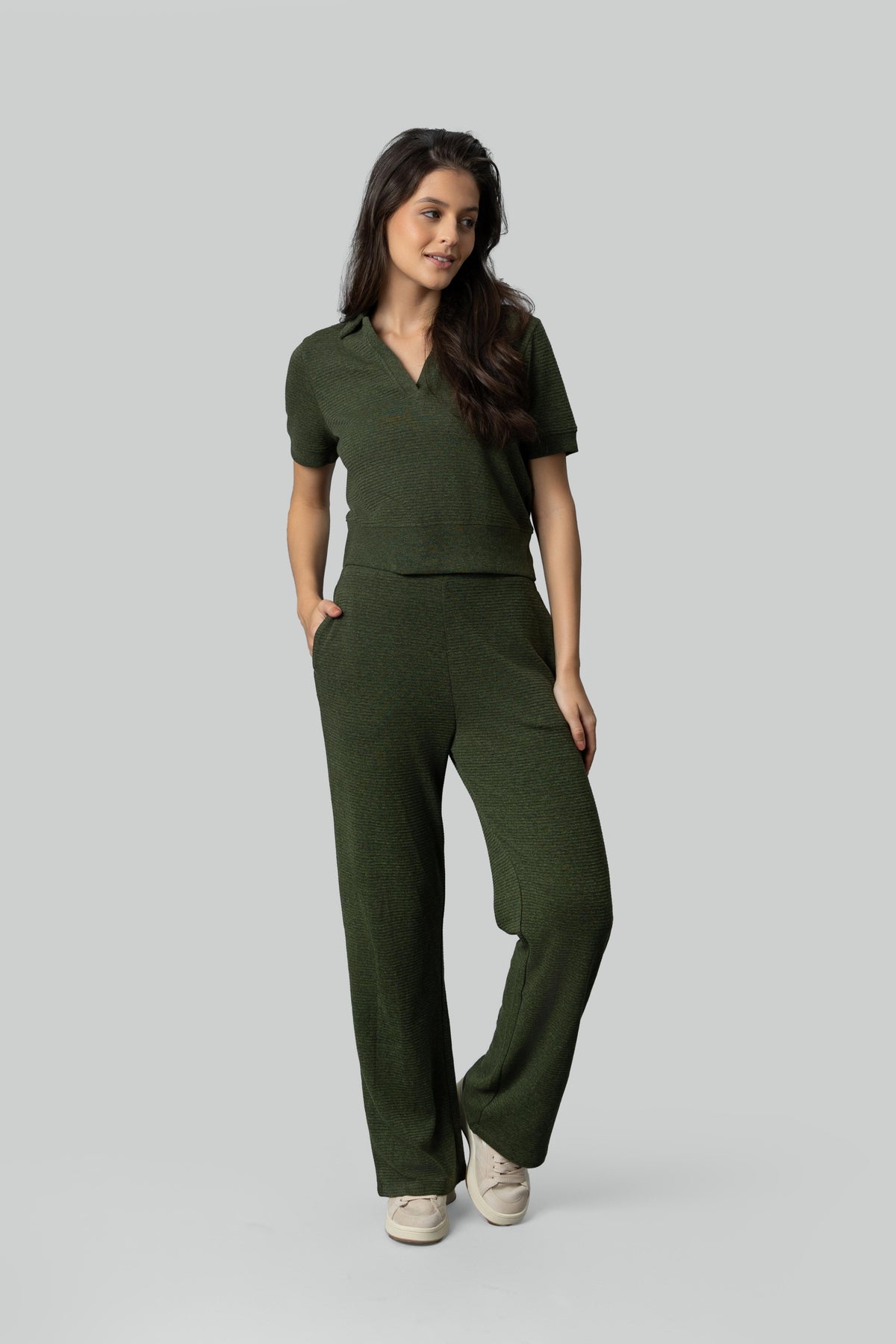 Olive Ottoman Rib Polo Top