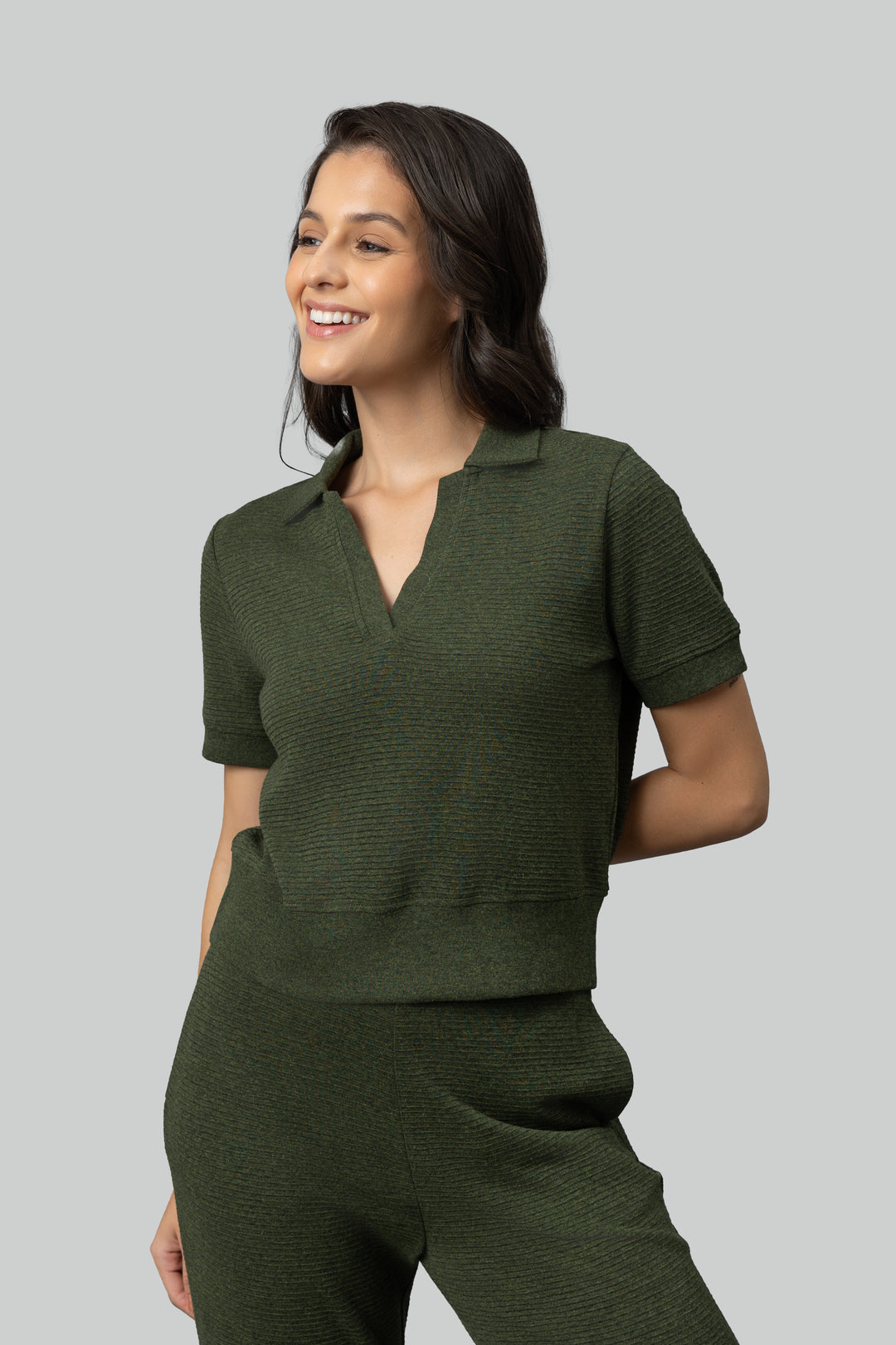 Olive Ottoman Rib Polo Top