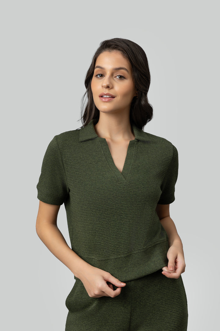 Olive Ottoman Rib Polo Top