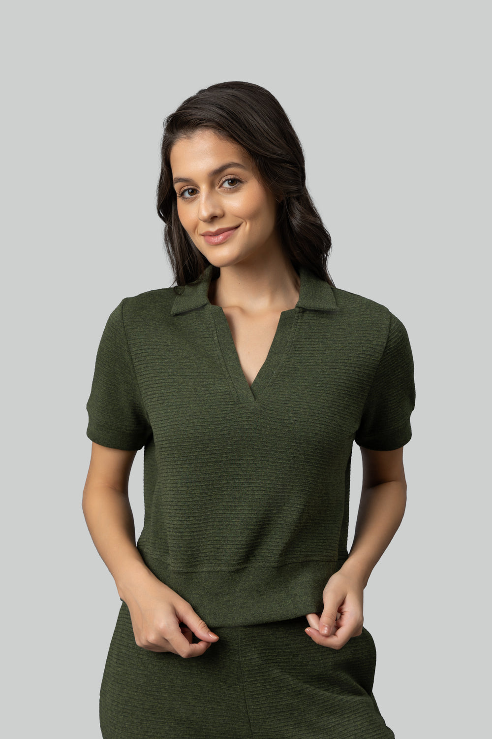 Olive Ottoman Rib Polo Top