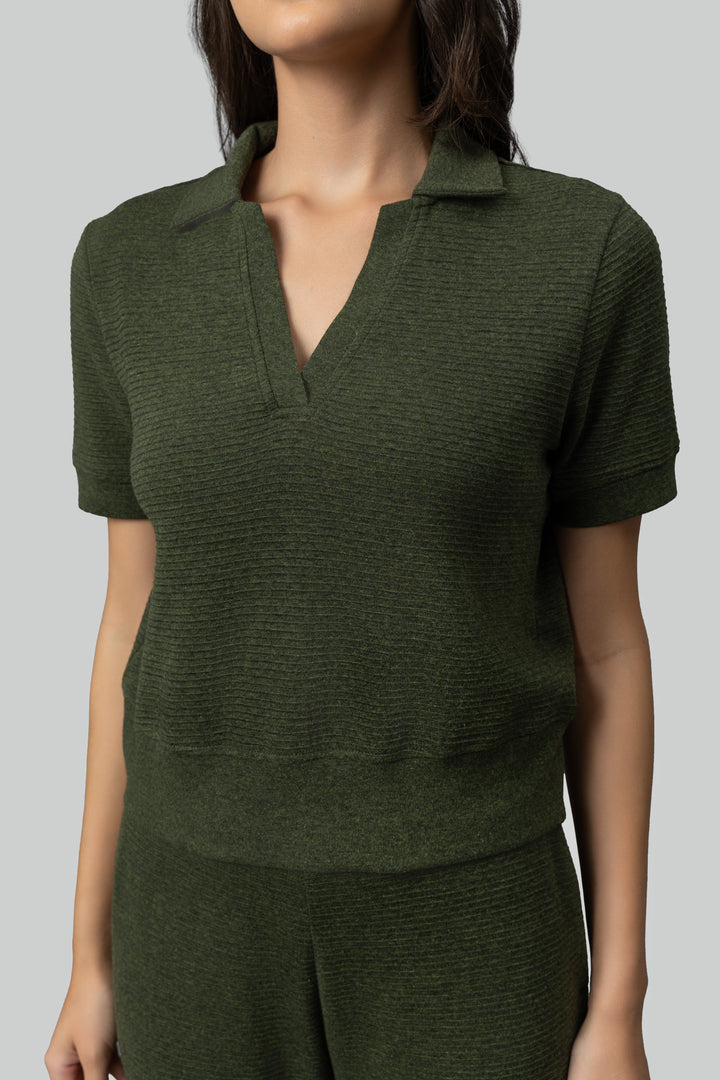 Olive Ottoman Rib Polo Top