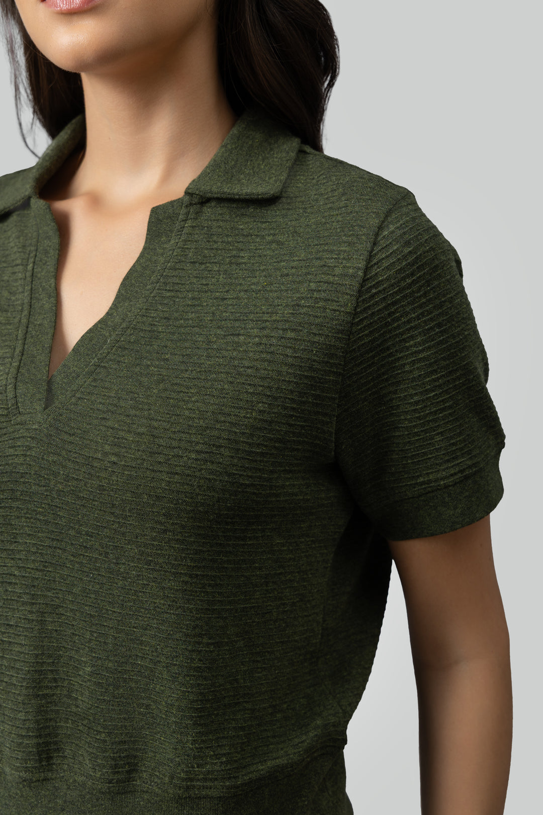 Olive Ottoman Rib Polo Top