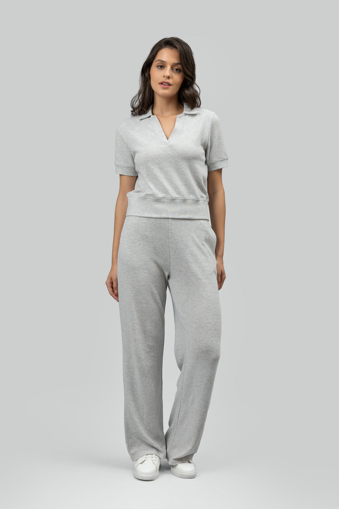 Grey Ottoman Rib Polo Top