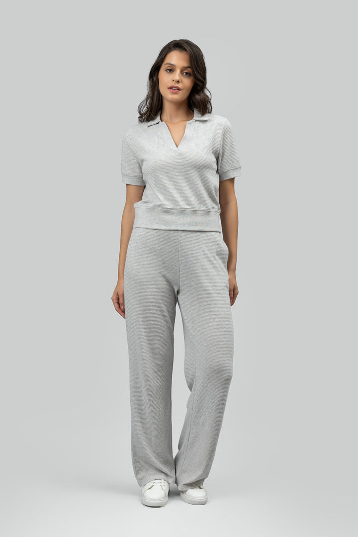 Grey Ottoman Rib Polo Top