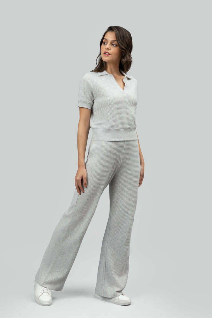 Grey Ottoman Rib Polo Top