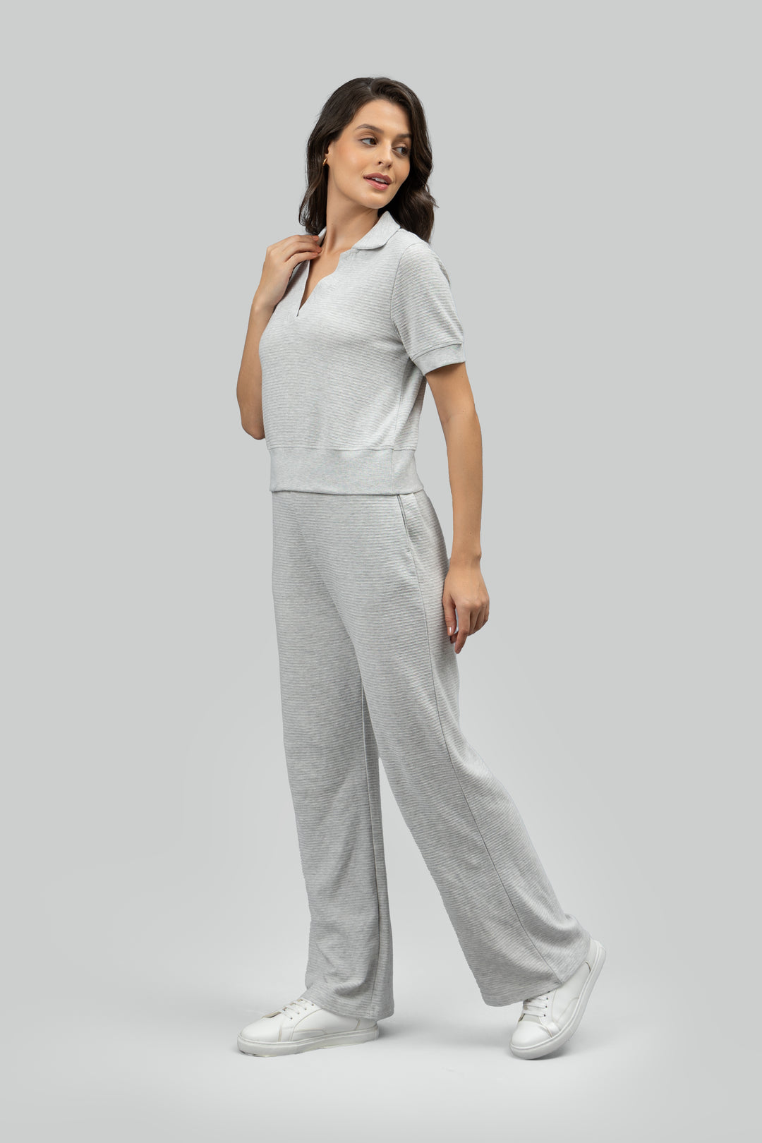 Grey Ottoman Rib Polo Top