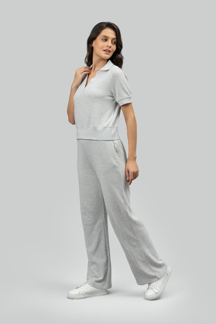 Grey Ottoman Rib Polo Top
