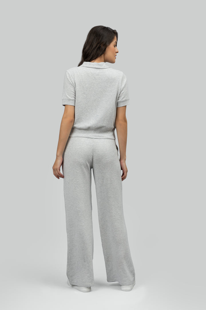 Grey Ottoman Rib Polo Top