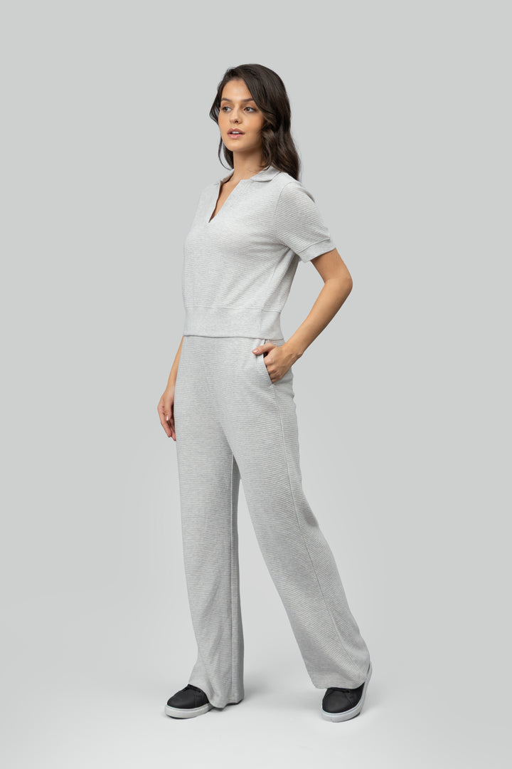 Grey Ottoman Rib Polo Top