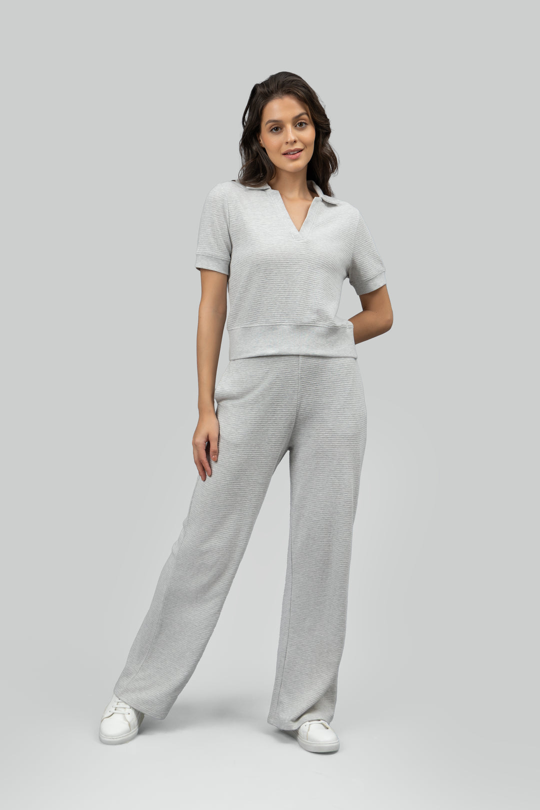 Grey Ottoman Rib Polo Top
