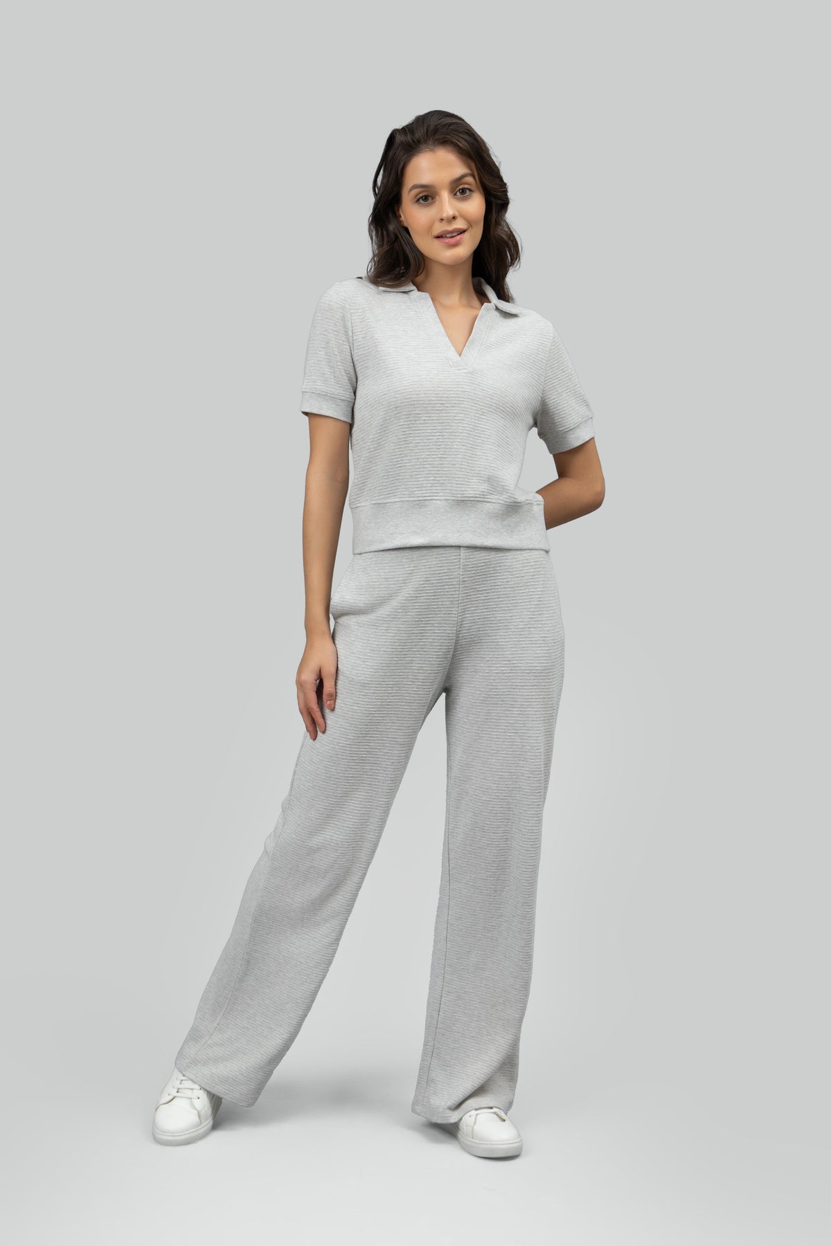 Grey Ottoman Rib Polo Top