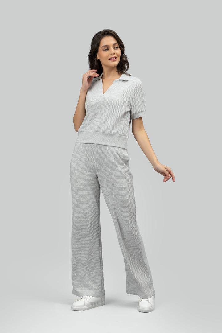 Grey Ottoman Rib Polo Top