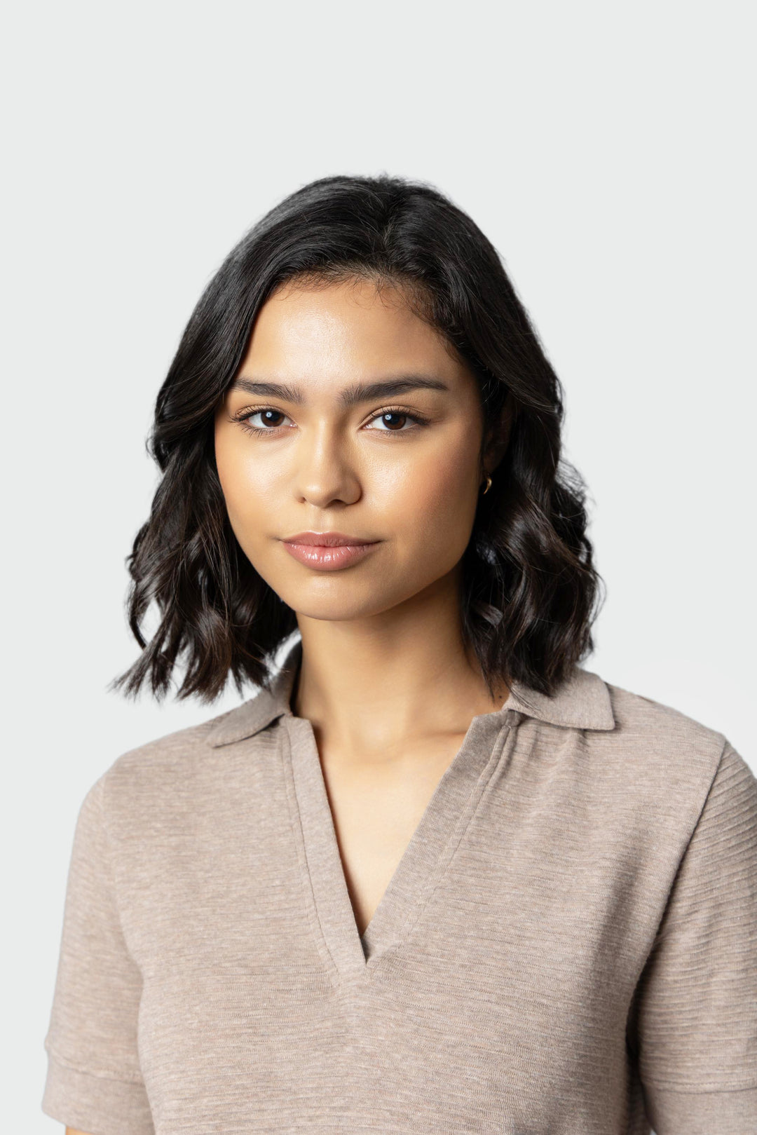 Beige Ottoman Rib Polo Top