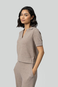 Beige Ottoman Rib Polo Top