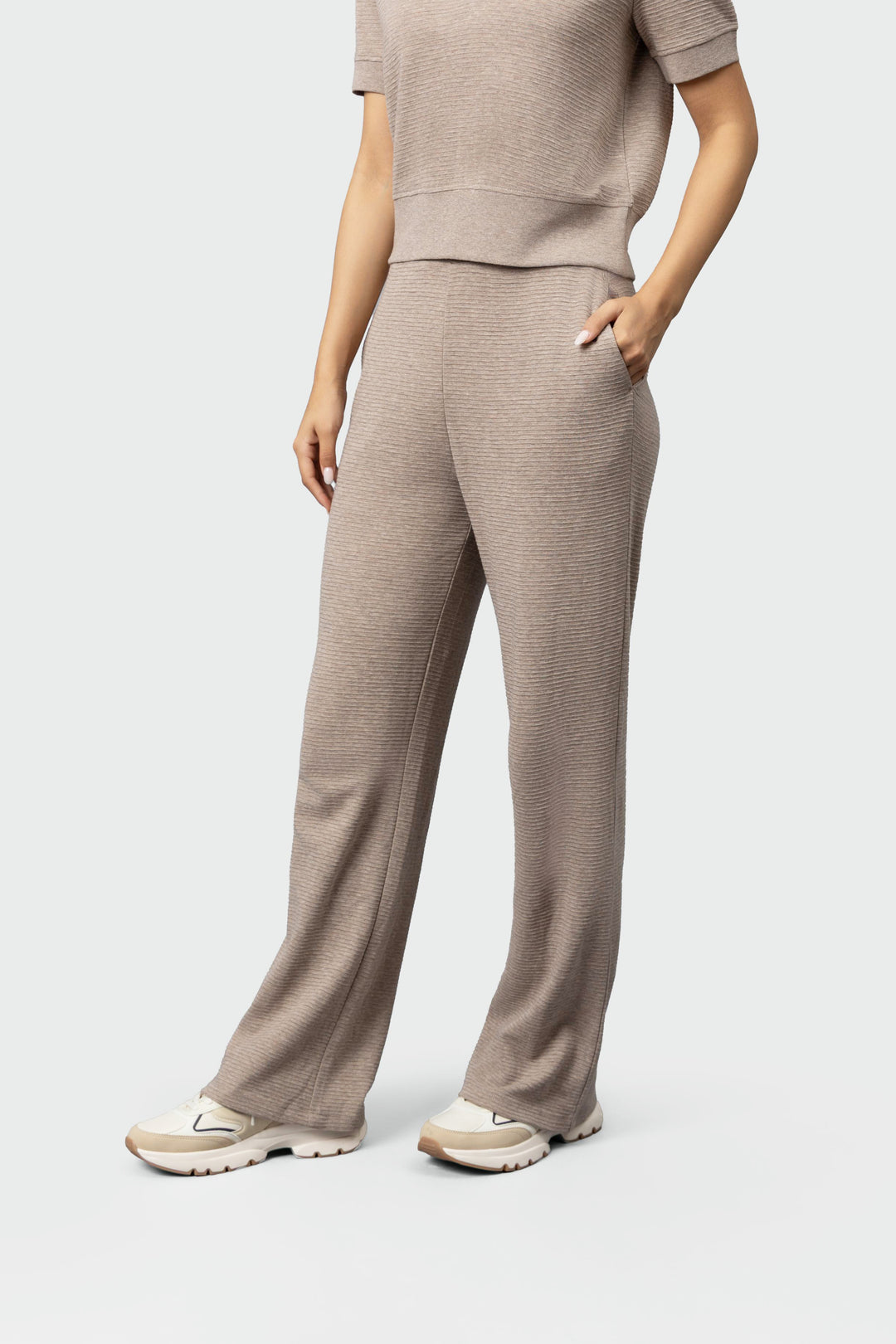 Beige Ottoman Rib Lounge Pants
