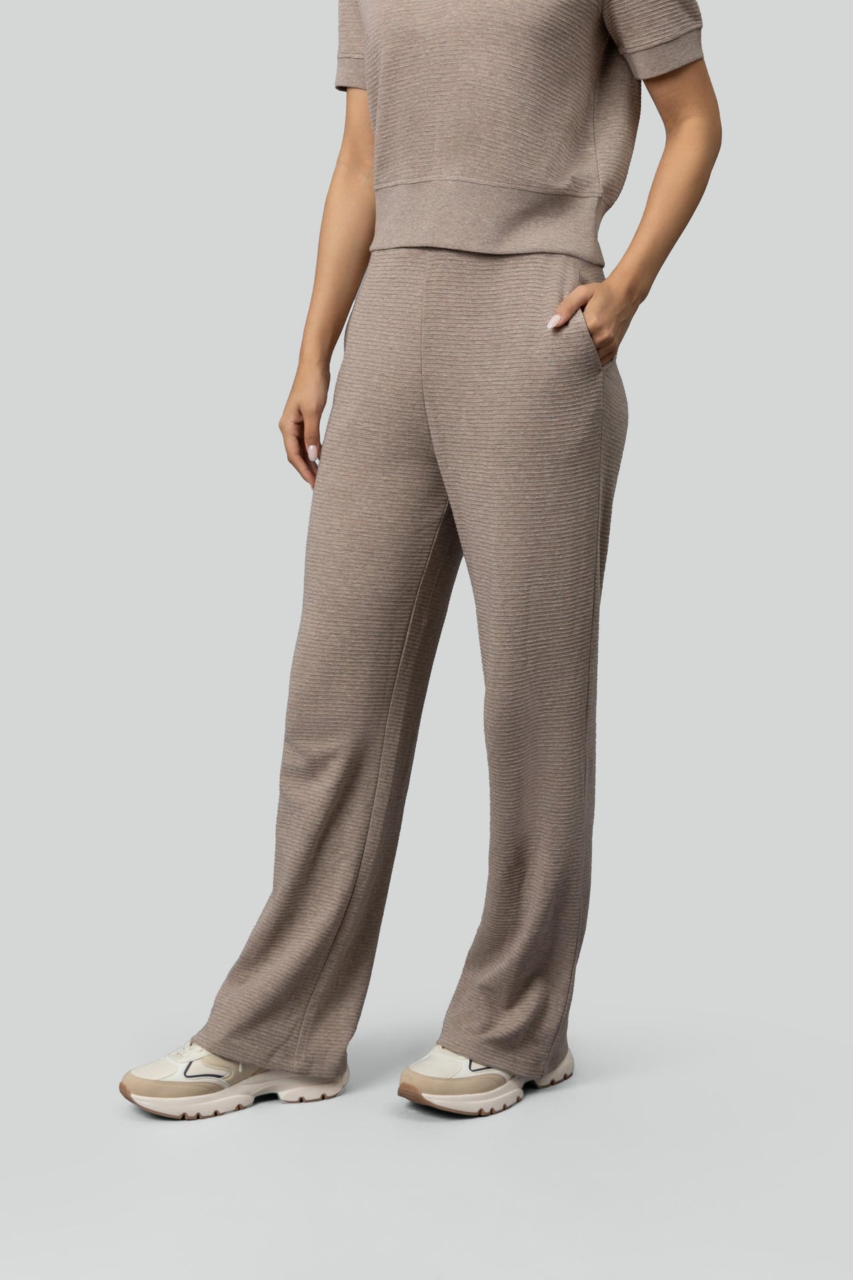 Beige Ottoman Rib Lounge Pants