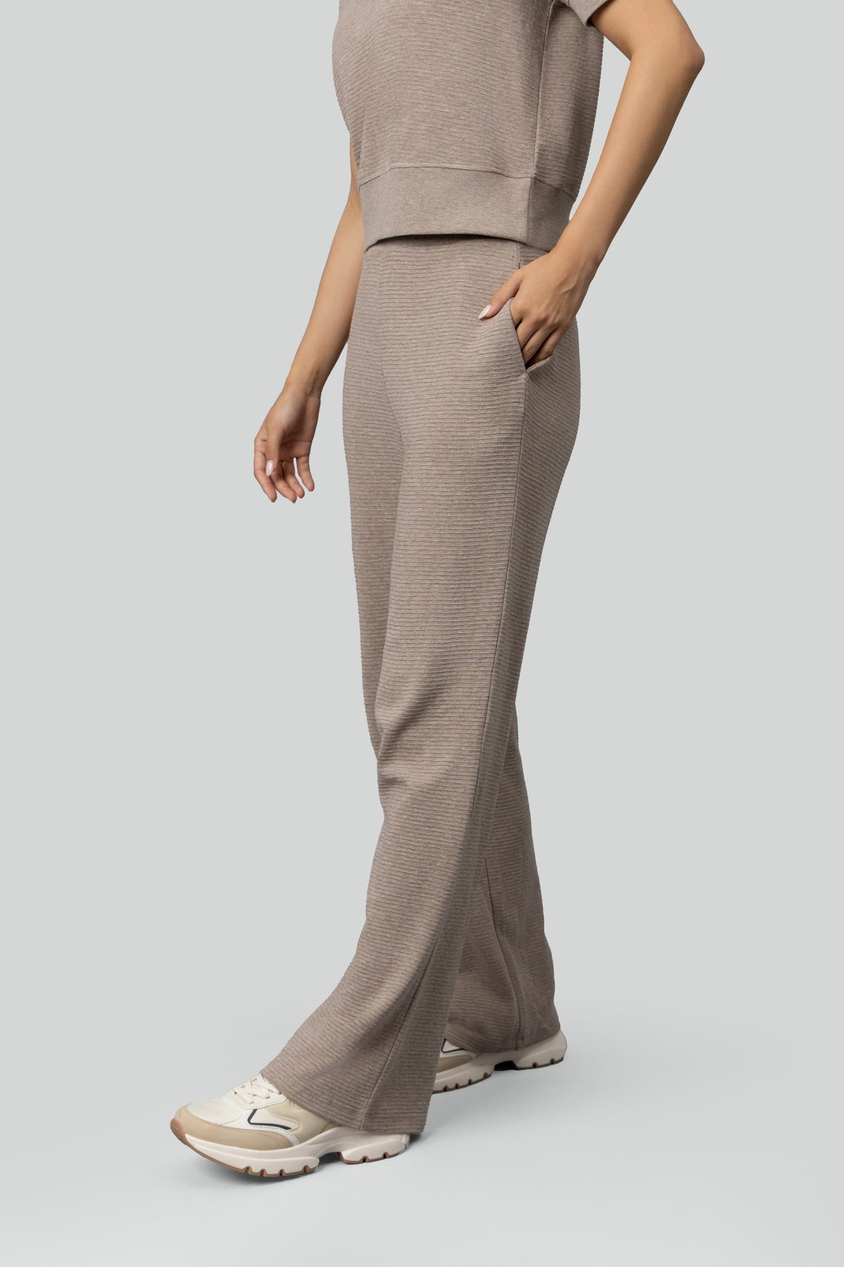Beige Ottoman Rib Lounge Pants