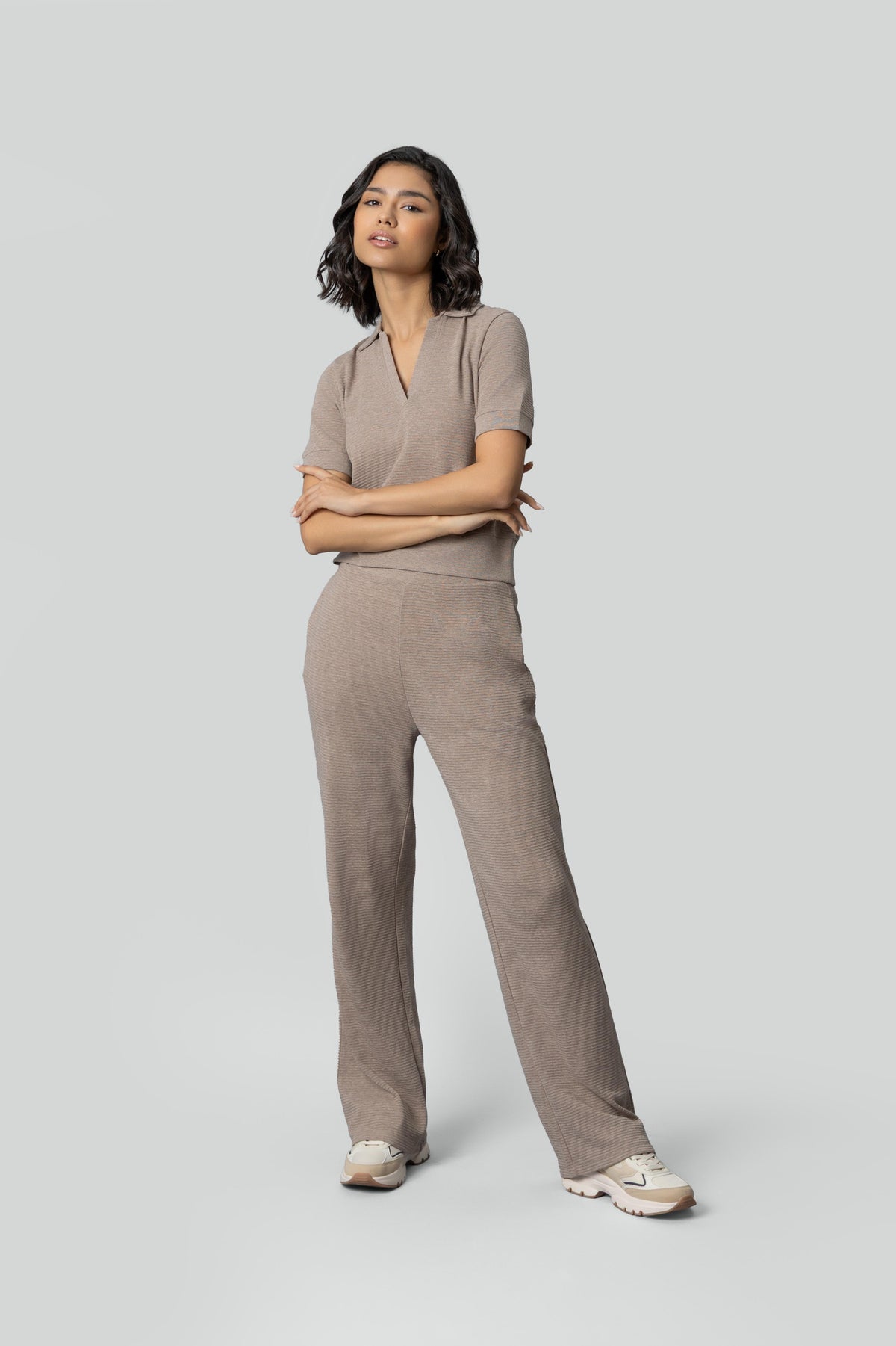 Beige Ottoman Rib Lounge Pants