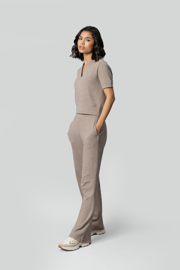 Beige Ottoman Rib Lounge Pants