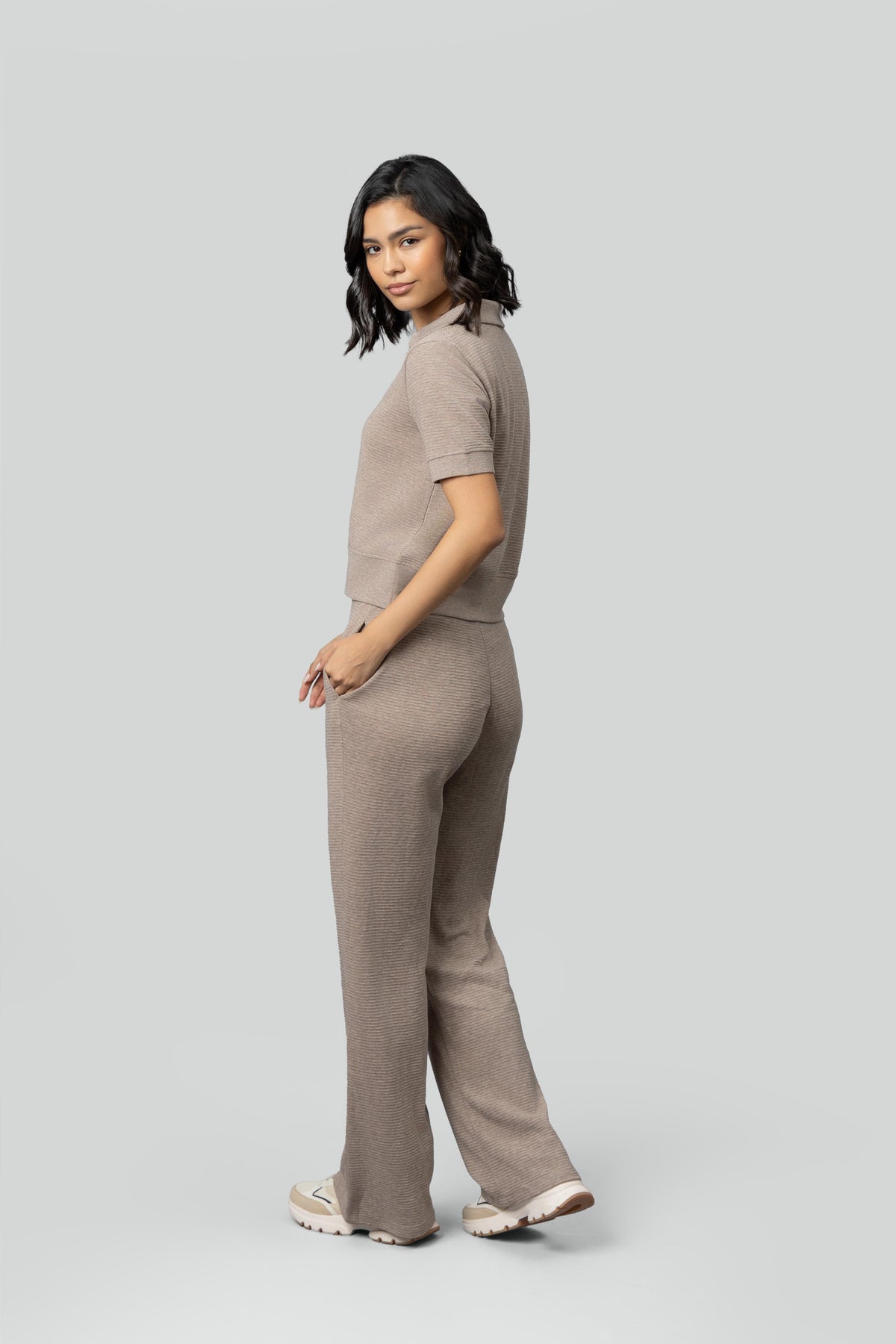 Beige Ottoman Rib Lounge Pants