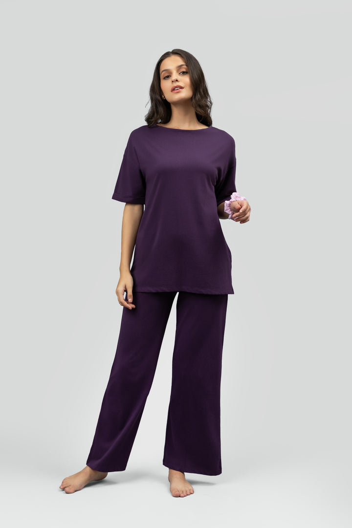Side-Slit Plum Lounge Long Top