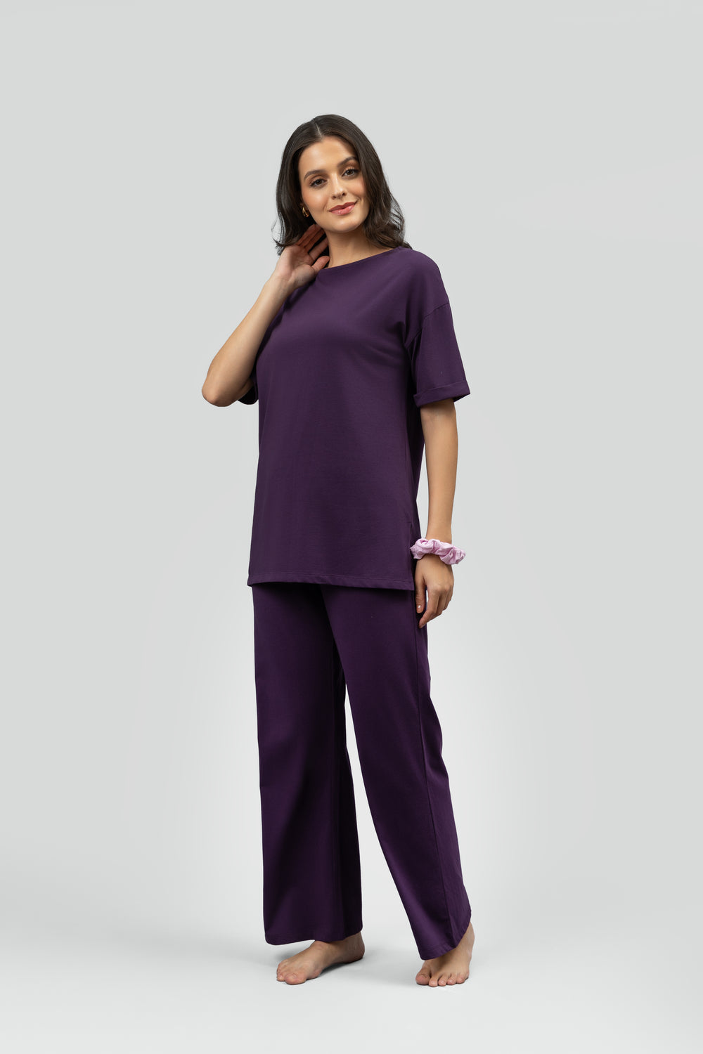 Side-Slit Plum Lounge Long Top