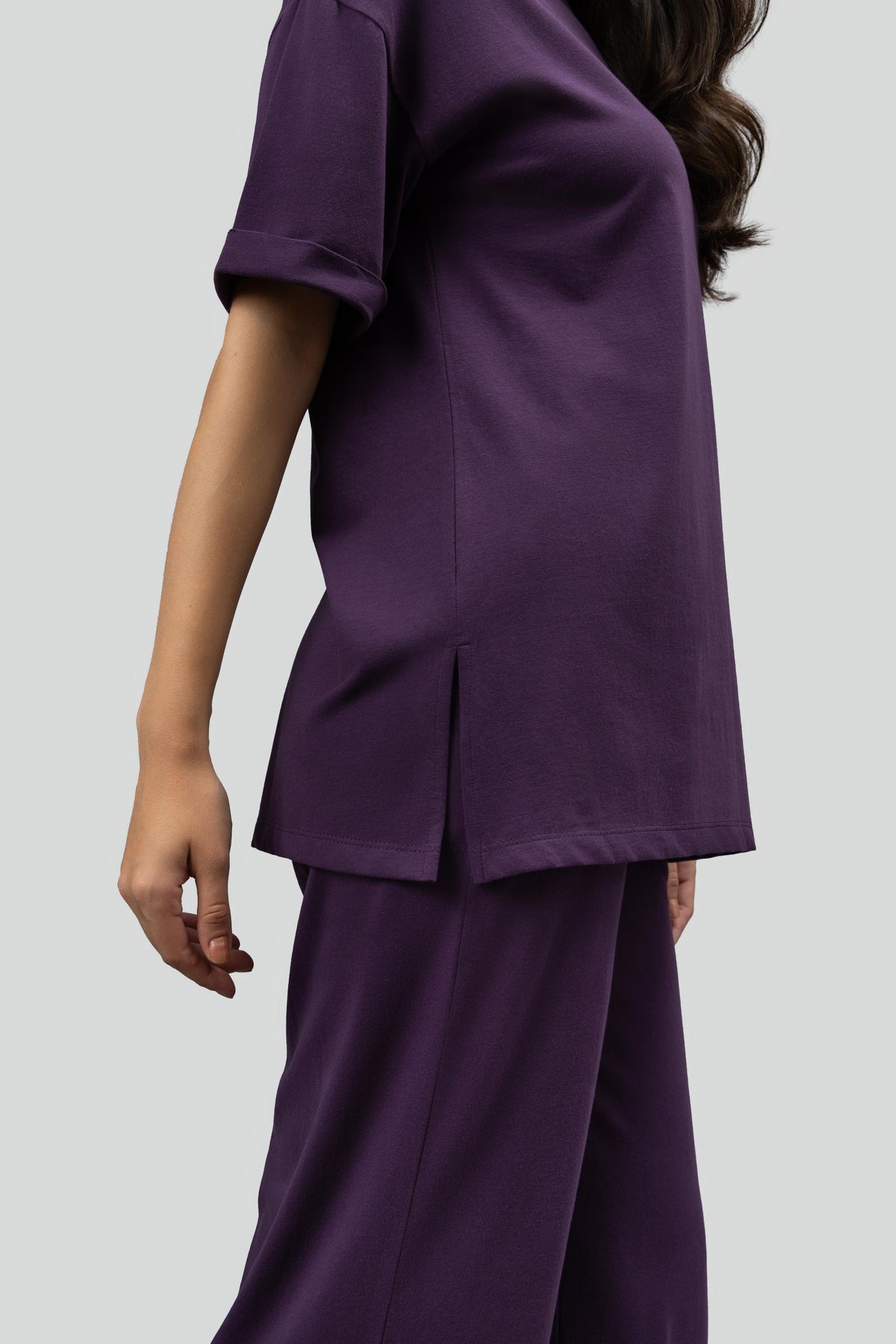 Side-Slit Plum Lounge Long Top