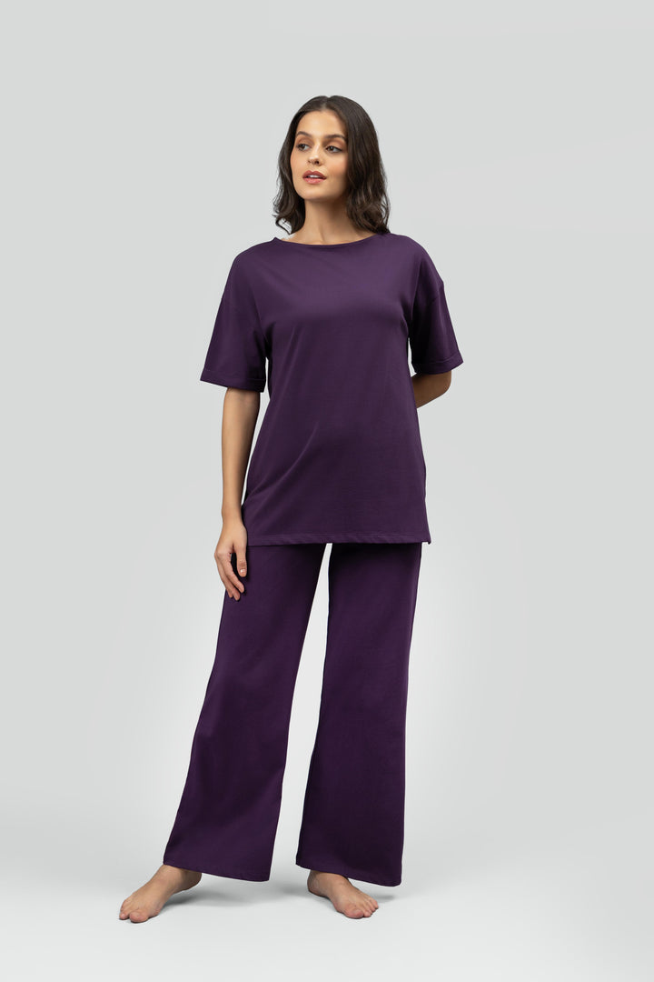 Side-Slit Plum Lounge Long Top
