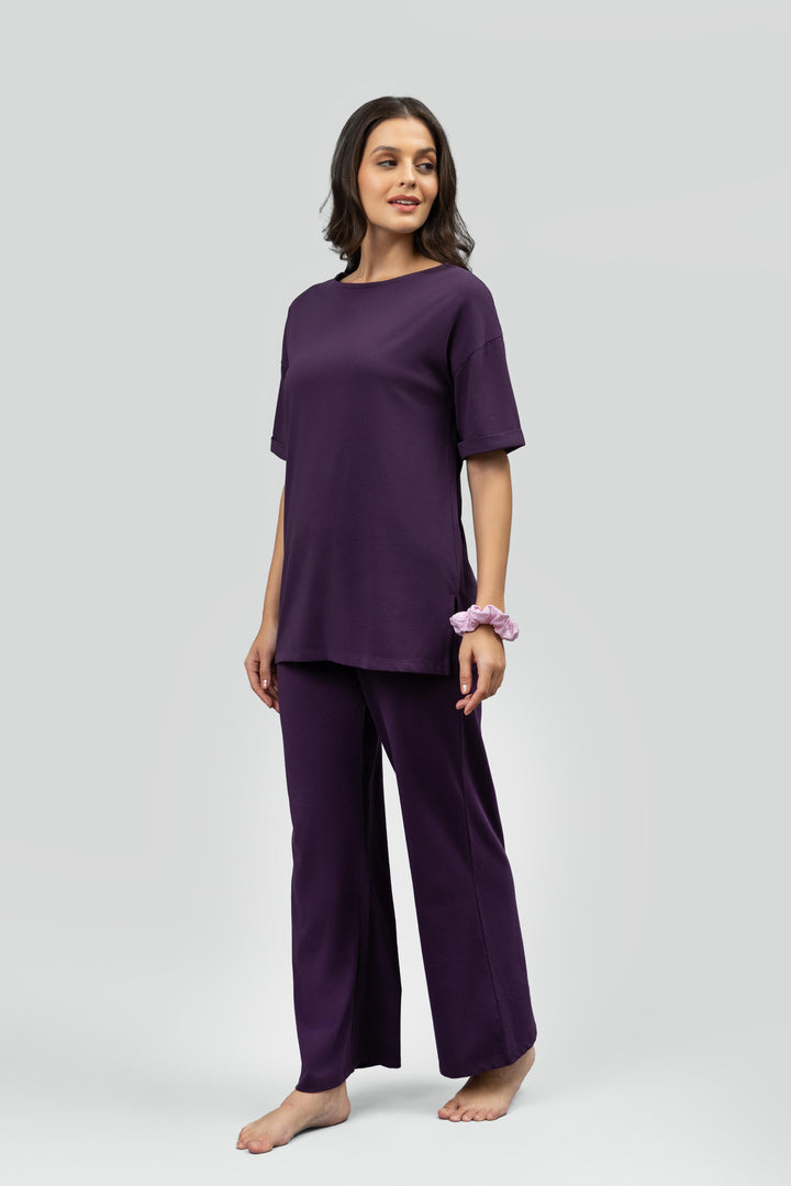 Side-Slit Plum Lounge Long Top