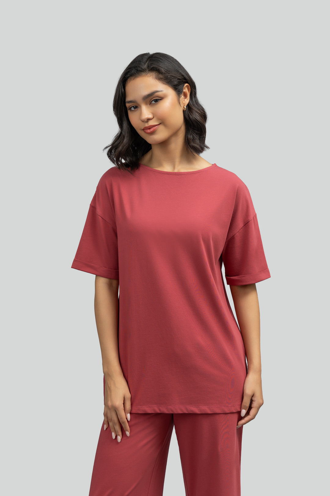 Side-Slit Lounge Ruby Long Top