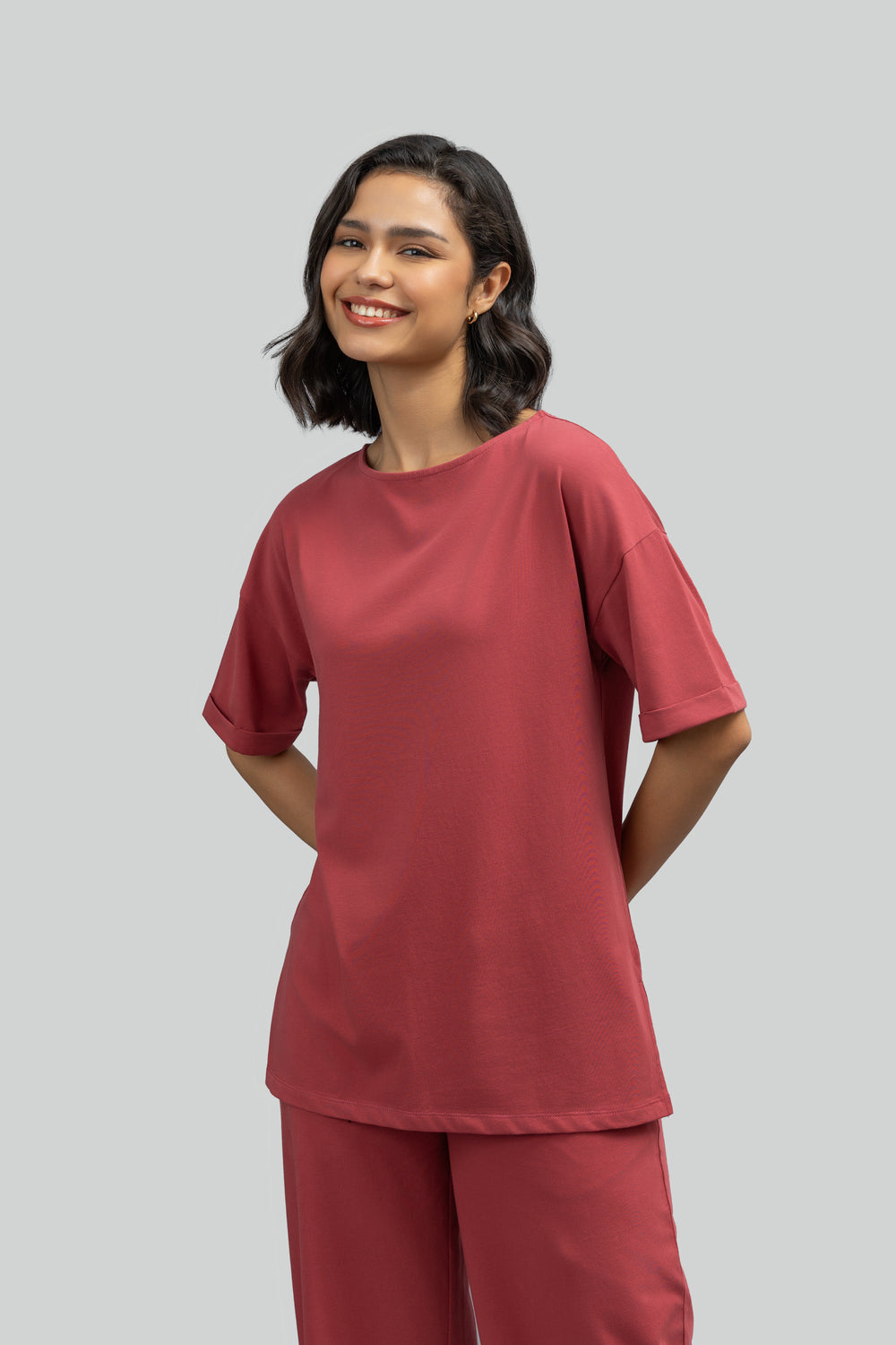 Side-Slit Lounge Ruby Long Top