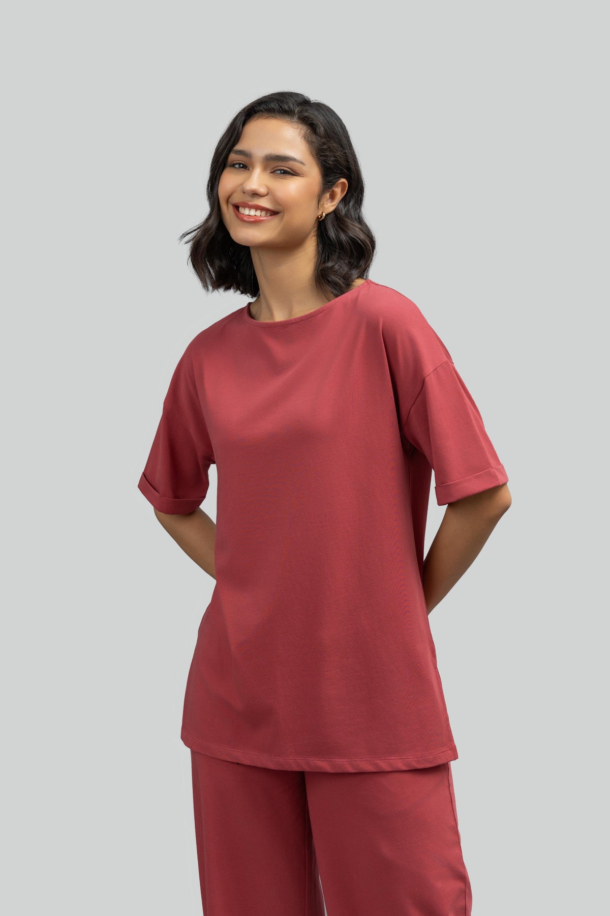 Side-Slit Lounge Ruby Long Top