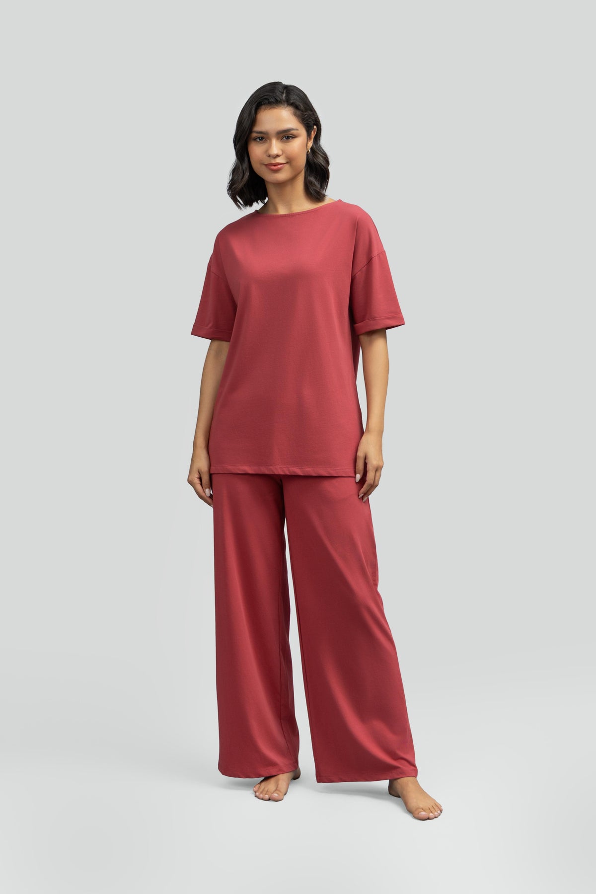 Side-Slit Lounge Ruby Long Top