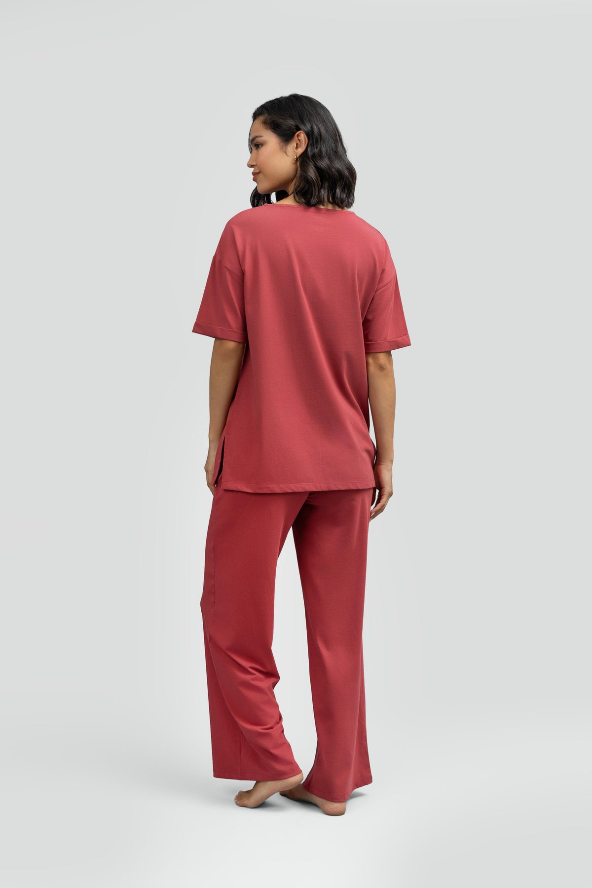 Side-Slit Lounge Ruby Long Top