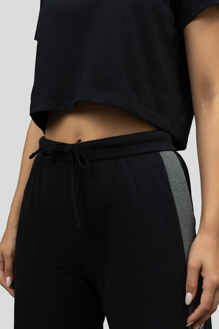 Black Soft Cotton Side Slit Flare Lounge Set