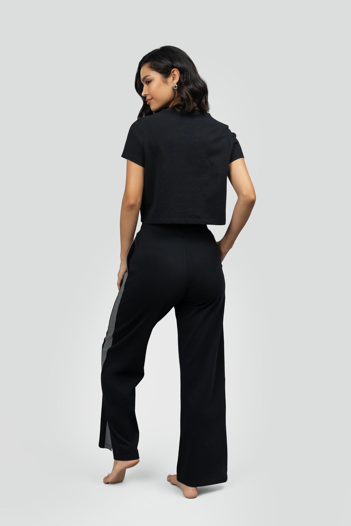 Black Soft Cotton Side Slit Flare Pants