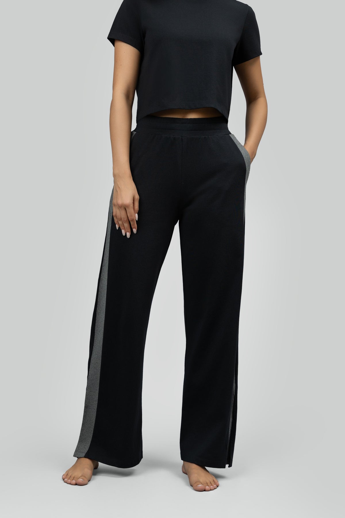 Black Soft Cotton Side Slit Flare Pants