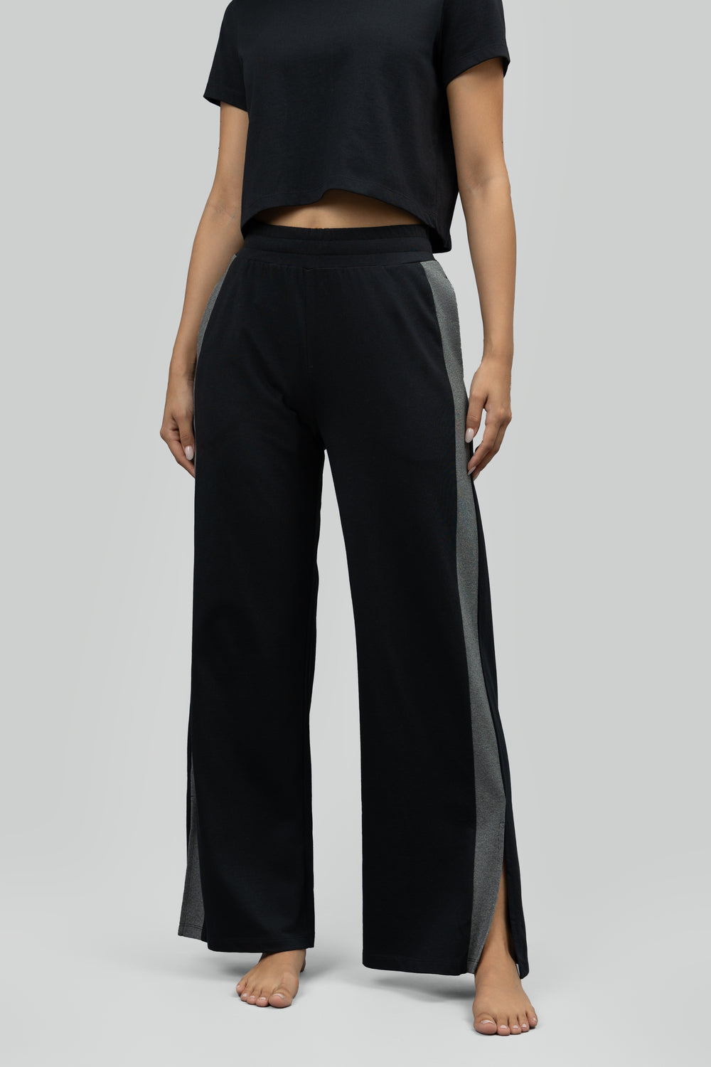 Black Soft Cotton Side Slit Flare Pants
