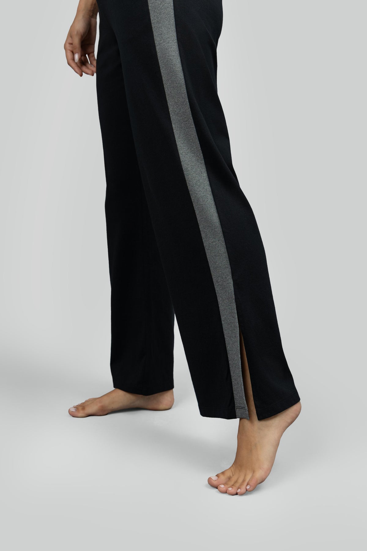 Black Soft Cotton Side Slit Flare Pants