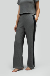 Grey Soft Cotton Side Slit Flare Pants