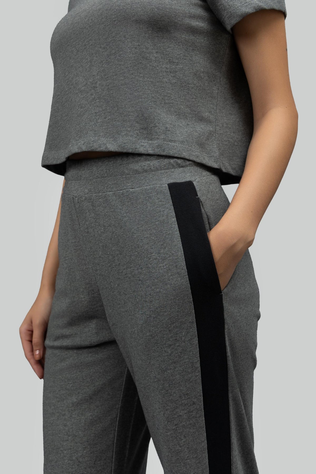 Grey Soft Cotton Side Slit Flare Pants