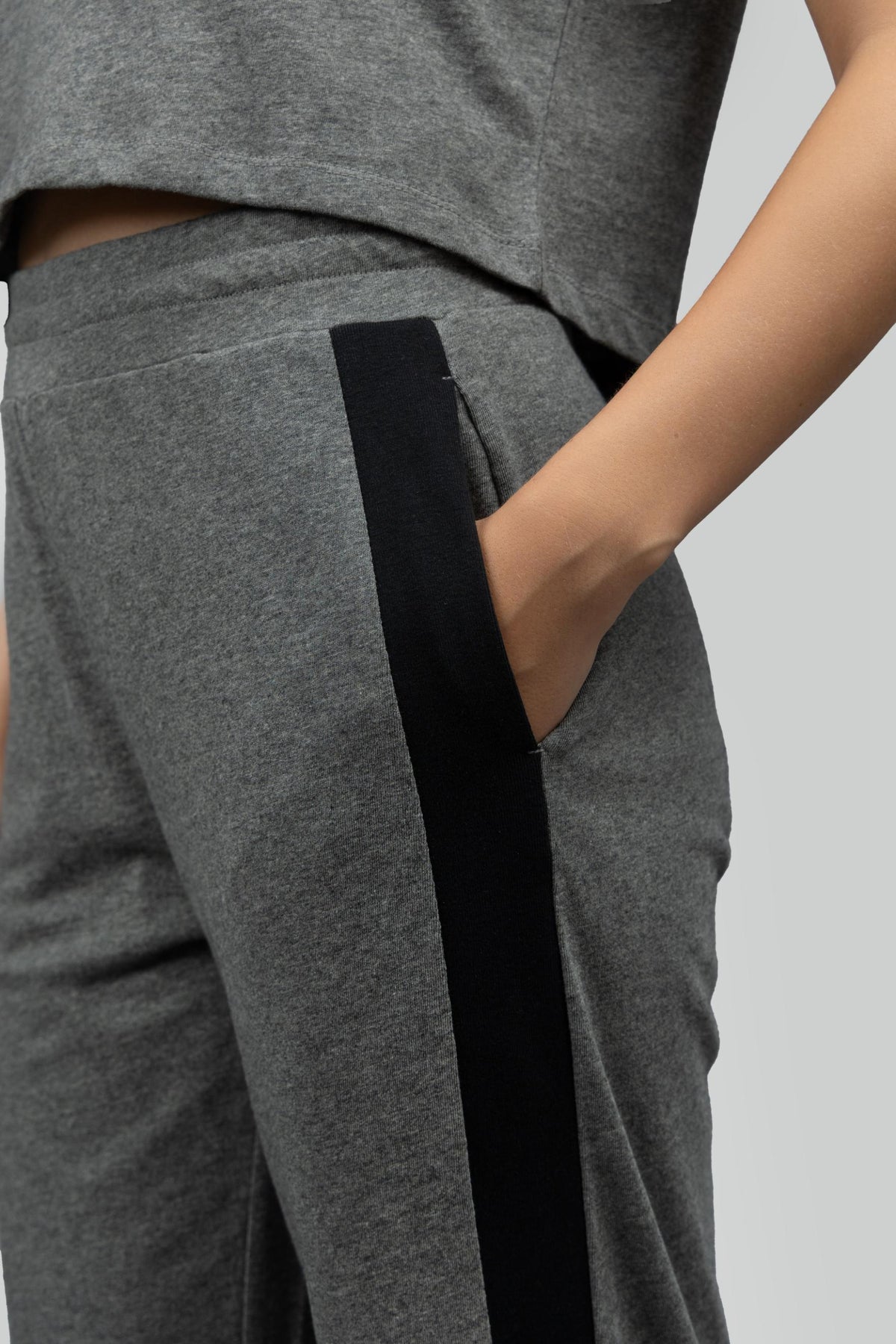 Grey Soft Cotton Side Slit Flare Pants