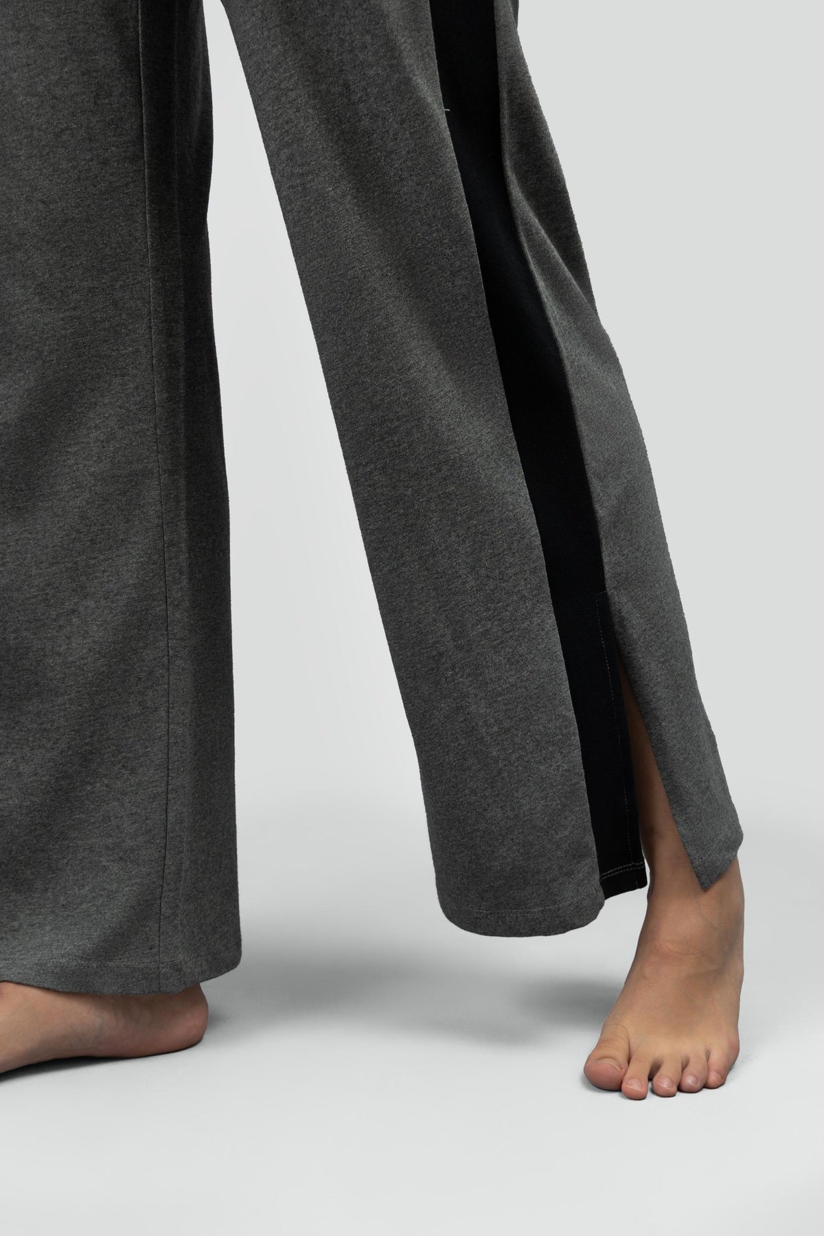 Grey Soft Cotton Side Slit Flare Pants